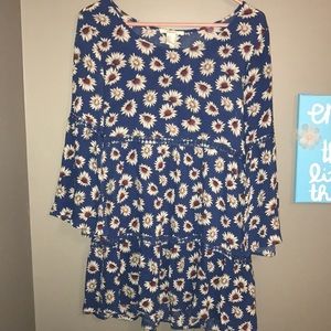 Blue, bohemian sun flower dress